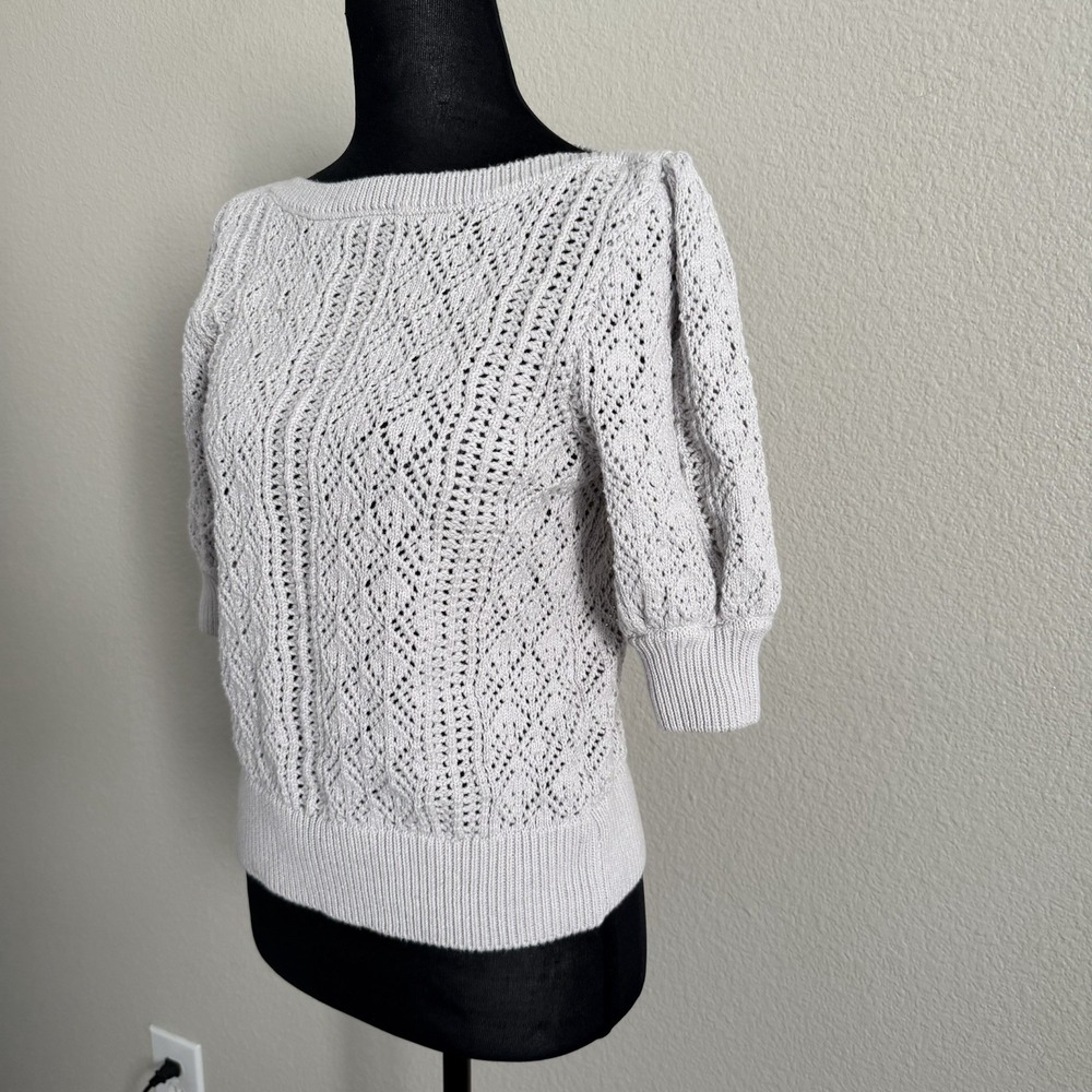 Elie Tahari Women's Small Short Sleeve Top Open Knit Chunky Cable Knit - Picture 4 of 5